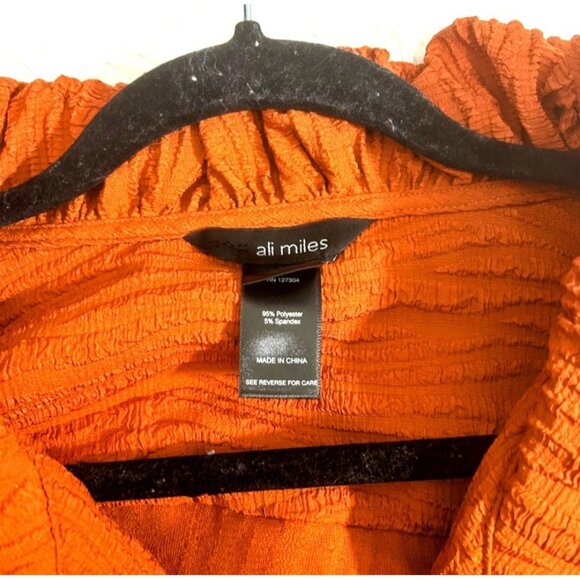 Ali Miles Jacket Size XL Orange Crinkly Textured Button Front Blazer Art To Wear - Picture 8 of 10